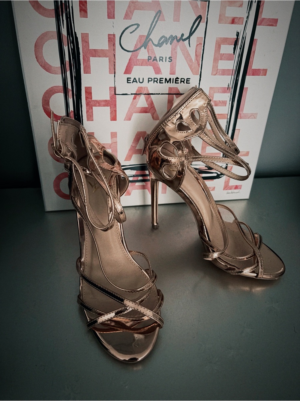Designer Metallic Rose Gold Strappy High Heel Sandals